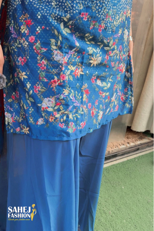 Bandhni Print Embroidered Kurta Sharara Set - Image 2