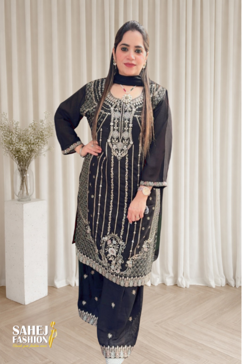 Black Georgette Embroidered Salwar Suit Set