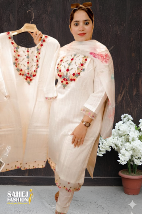 Classic white embroidered kurta set
