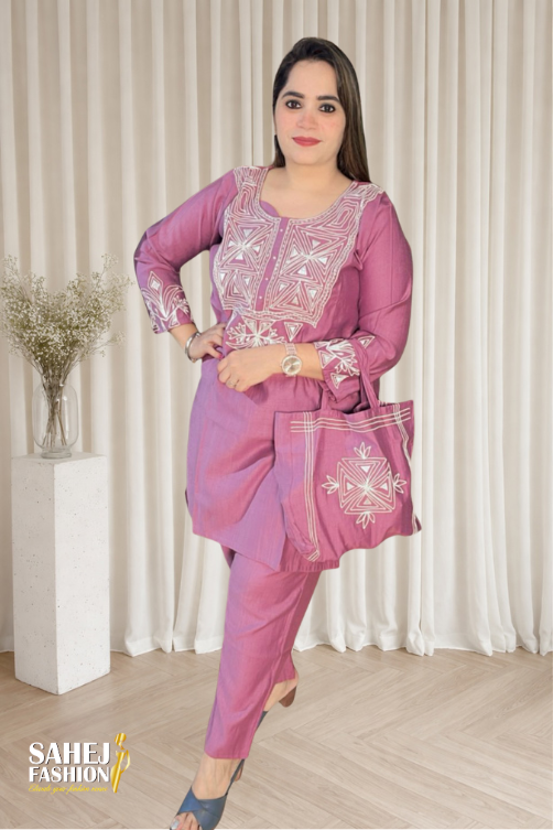 Designer Coord Set With Handbag