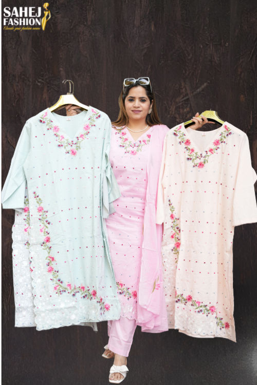 Charming Mul Cotton Embroidery Kurta Set