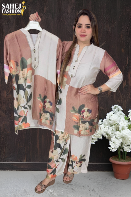 Elegant Floral Printed  Muslin Co-Ord Set
