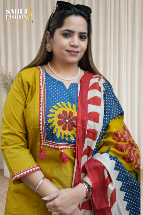 Ethnic Cotton Kurta Three Piece Set