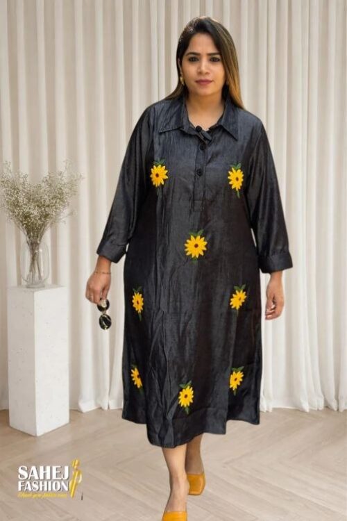 Soft Cotton Denim Midi Dress